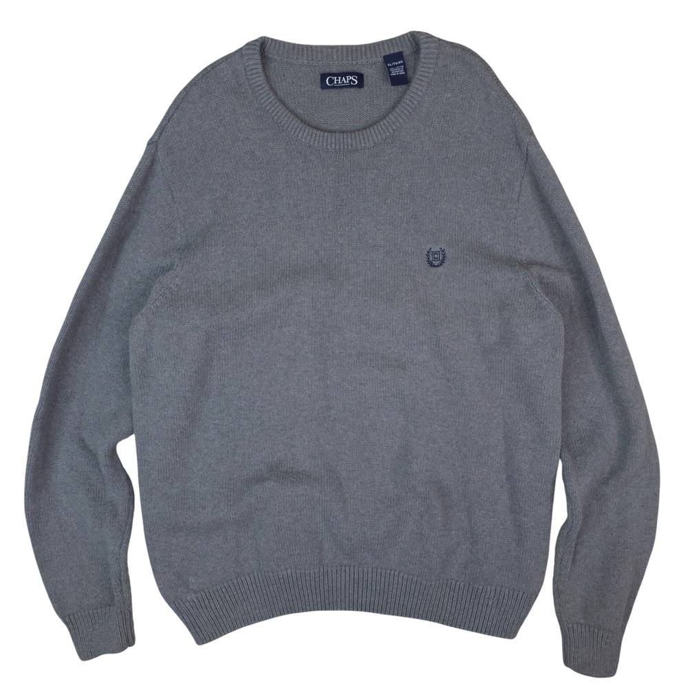 Chaps Ralph Lauren Sweater XL Gray Crewneck Cotton‎ Classic Preppy Minimalist
